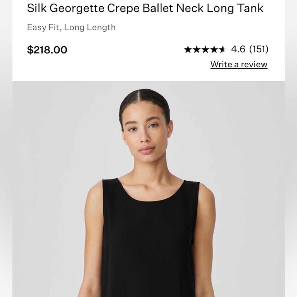 Eileen Fisher Black Silk Georgette Crepe Sleeveless blouse top $218 NWT Large